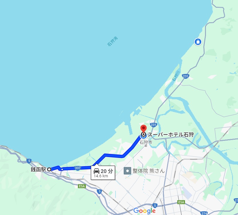 分割日本縦断自転車旅　１日目のルートMap